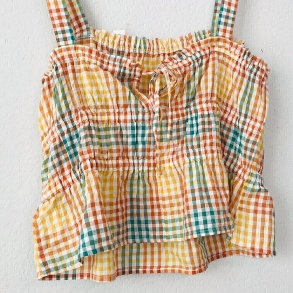 New! Madewell Rainbow Gingham Check Gauzy Top Seersucker Sophia Peplum Tank - Picture 5 of 10